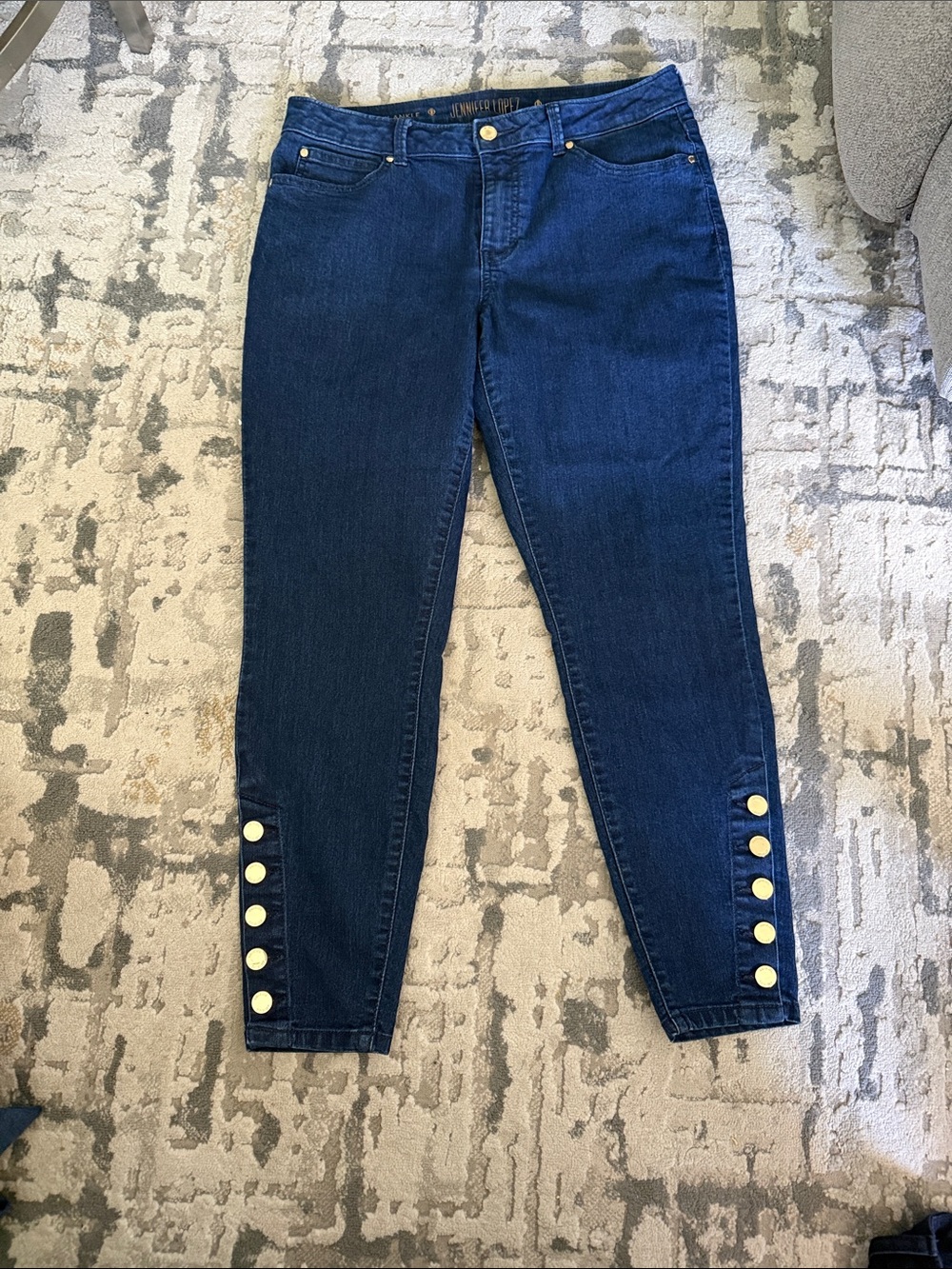 Jennifer Lopez Dark Blue Ankle Jeans with Gold Buttons